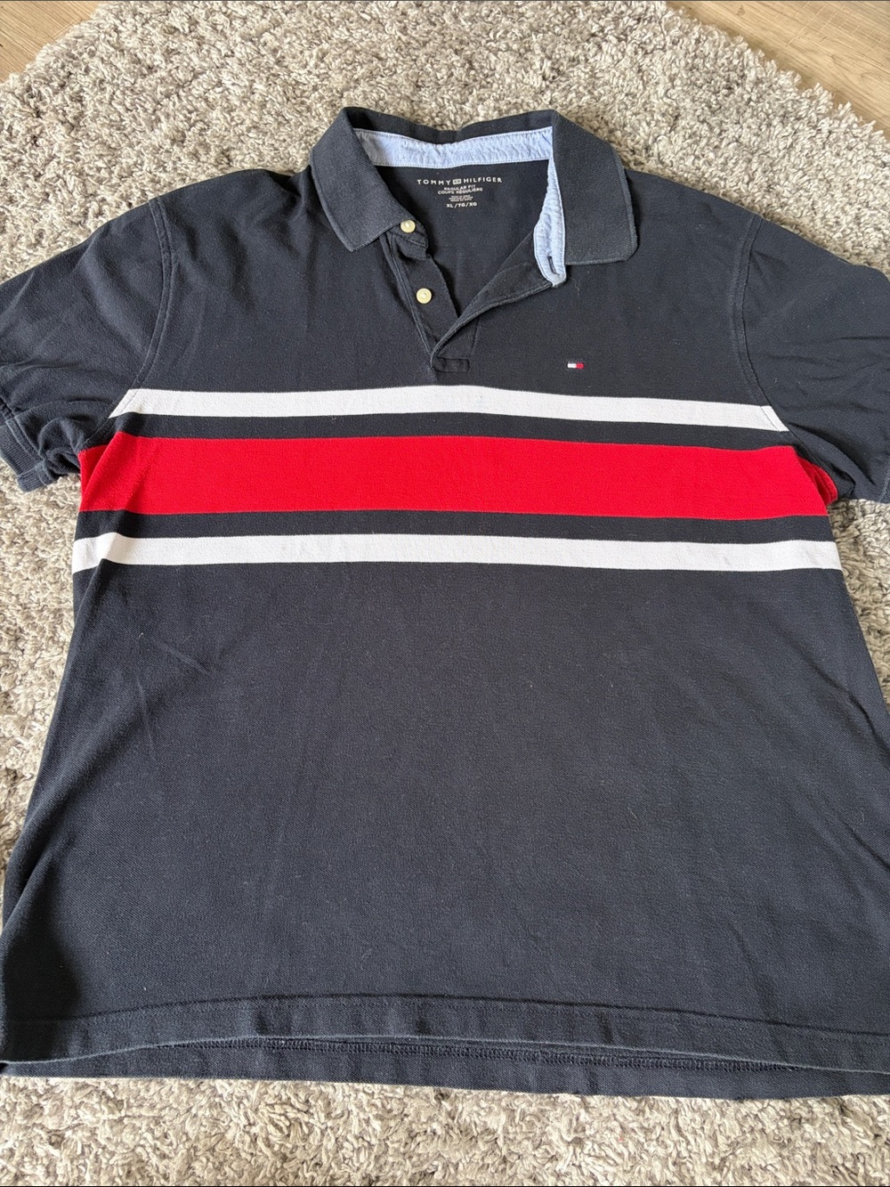 Tommy Hilfiger Black Polo with Red and White Stripes